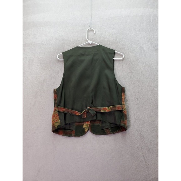 Liz Sport Vest Womens Petite Small Multi Plaid Velour Pocket V Neck Button Front - Picture 2 of 6